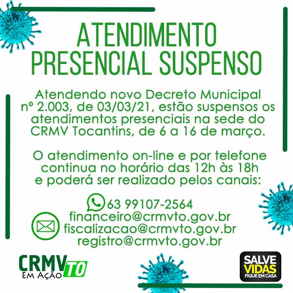 Atendimento presencial suspenso