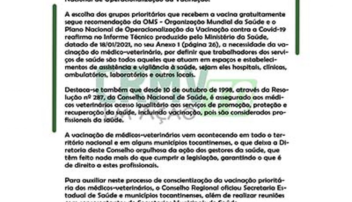 nota de esclarecimento sobre vacinação prioritária