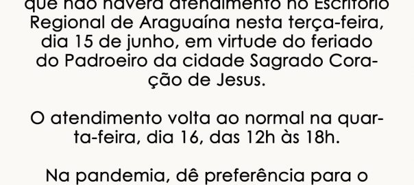 feriado em Araguaína - 15.06