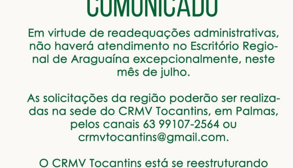 comunicado atendimento araguaína