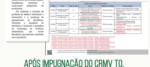 unitins corrige edital de processo seletivo após CRMV questionar
